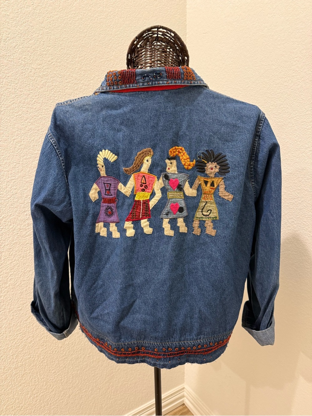 SD Collection Blue Denim Jacket with Multicolor Embroidered Girls
